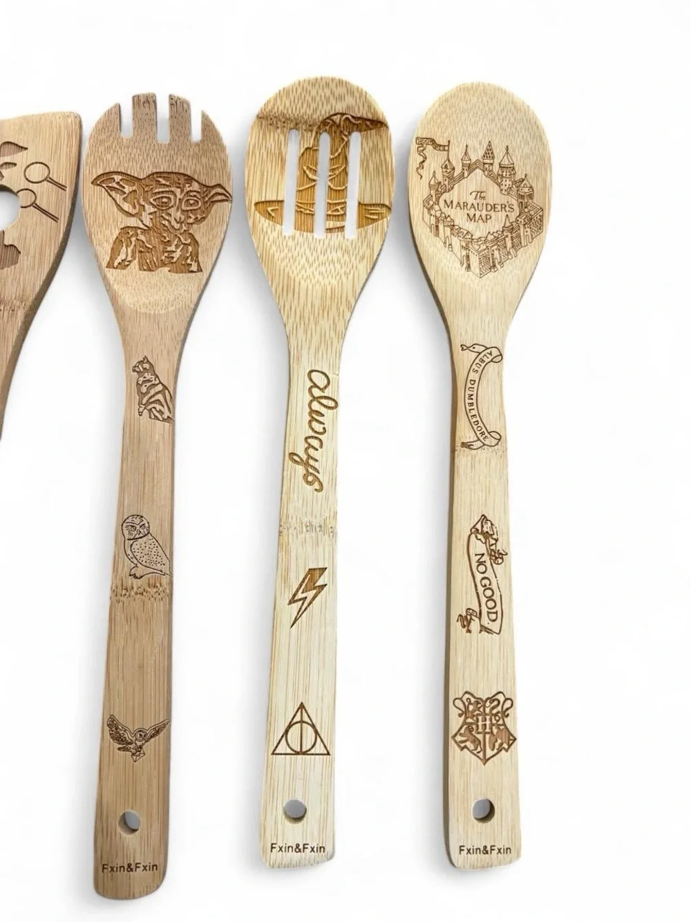 Harry Potter Wooden Spoon Set 5 Pc - Dobby Marauders Map Bamboo Spoons Utensils
